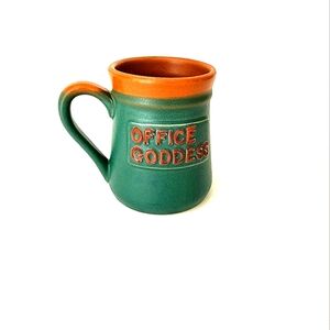 Green and Brown 'Office Goddess' Coffee Tea Ceramic Stoneware Cup Dish Mug